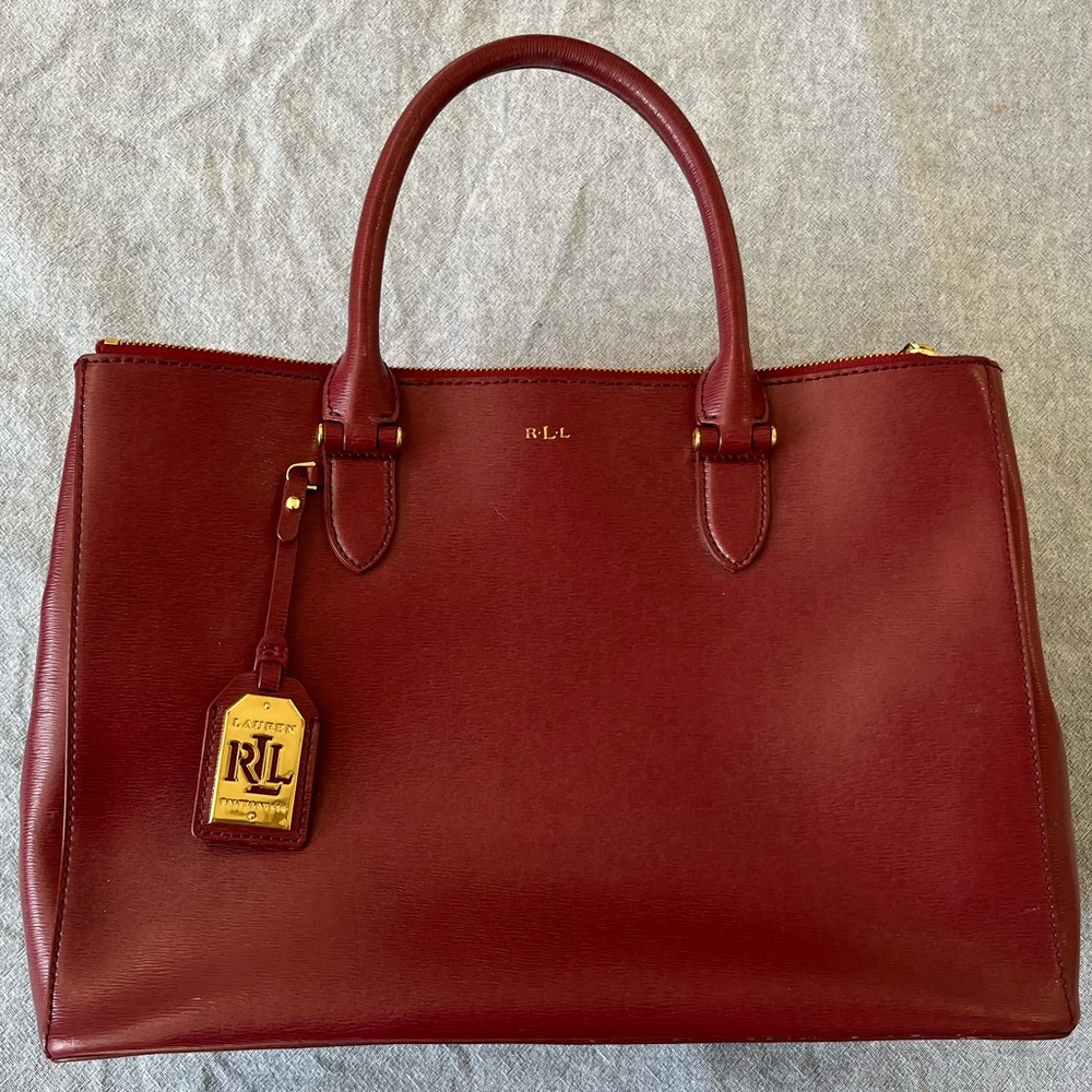Lauren Ralph Lauren Large Marcy Satchel Crosshatch Leather